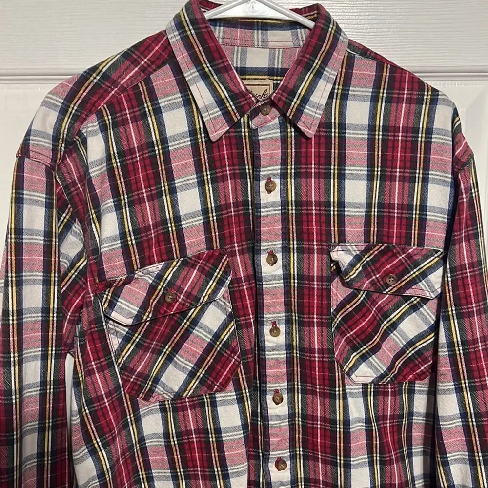🔥🔥 WOOLRICH‎ Thick Cotton Flannel Button Shirt - Sz L Long - PERFECT Condition